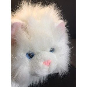 Vtg Chrisha Playful Plush White Cat Blue Eyes 27" Long including Tail 1988